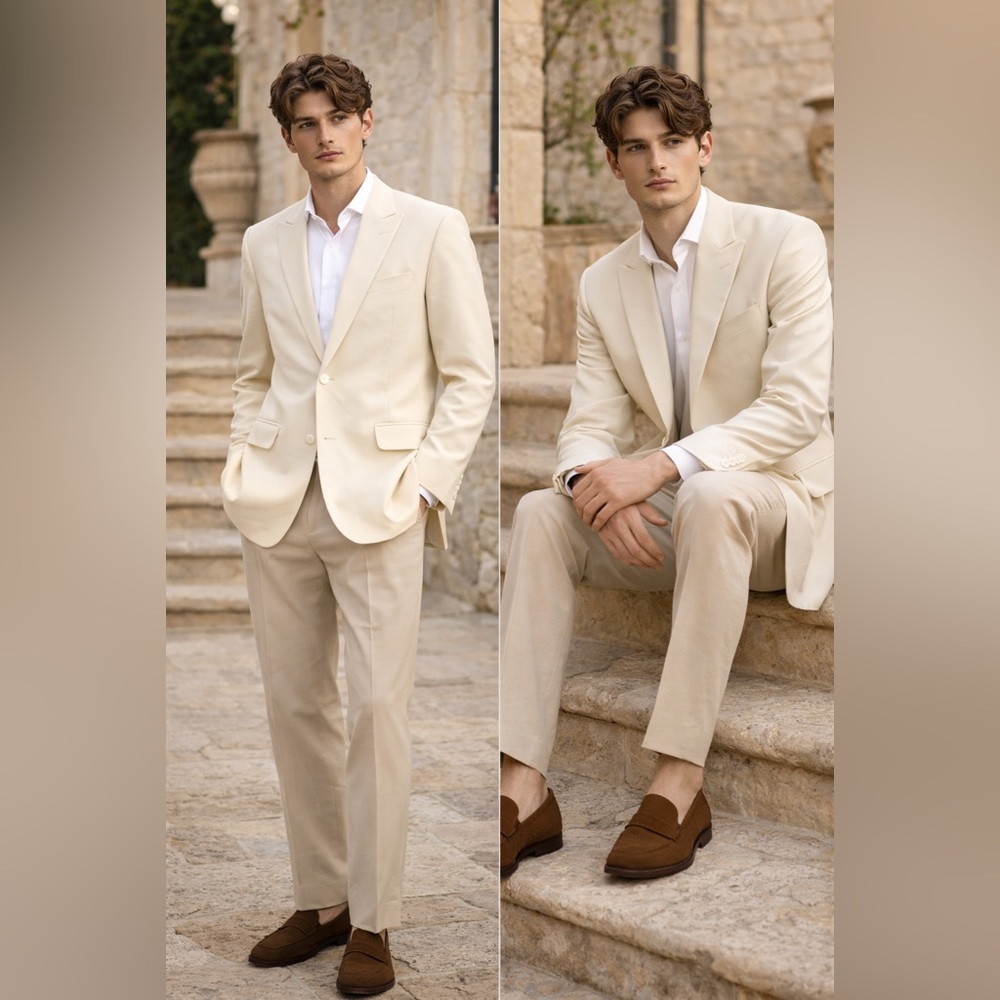 Giorgio Fiorelli Cream Blazer 46 Super 150s Wedding